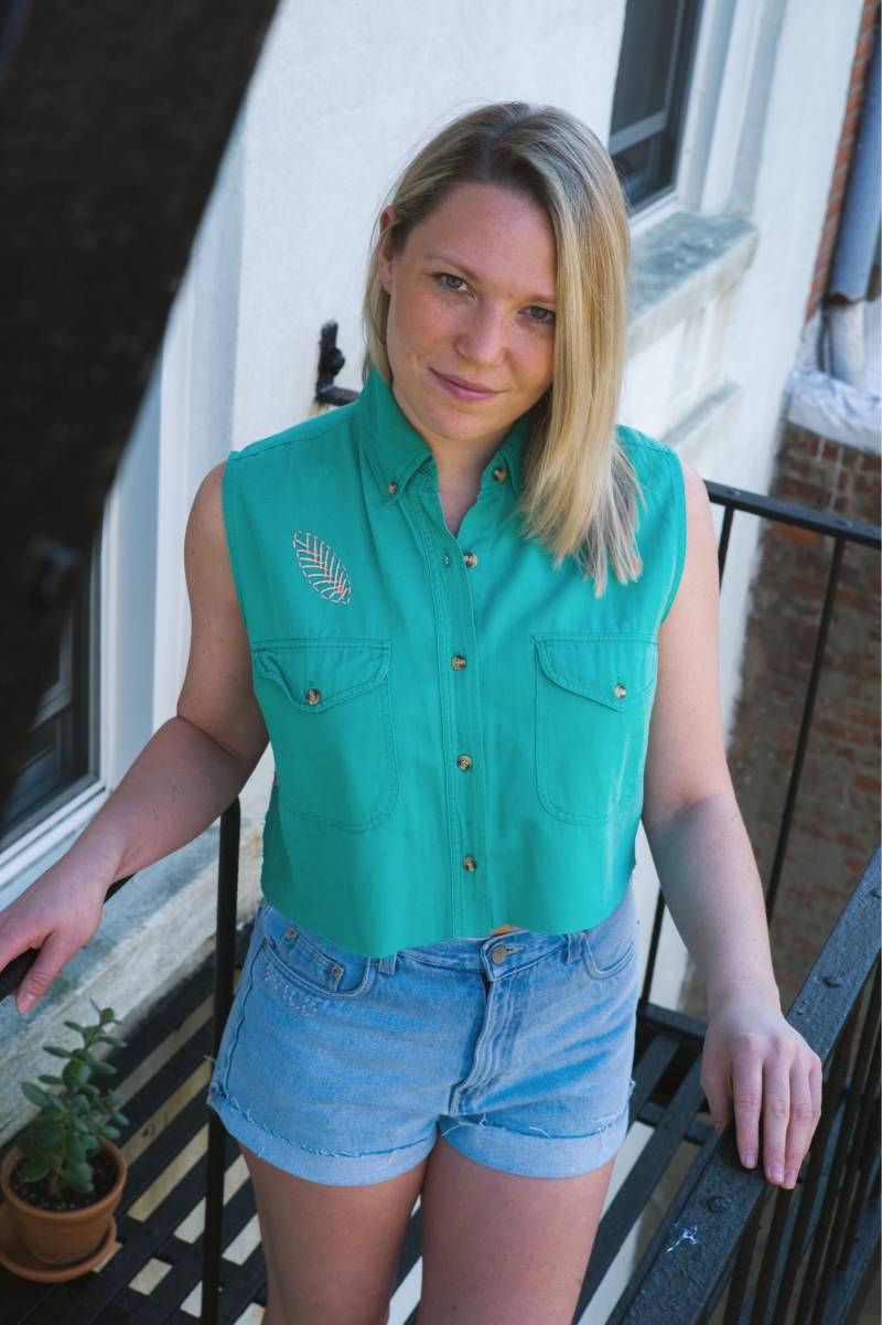 Palm Springs Hand Bestickt Vintage Green Denim Cited-Tank/Frauen Größe Medium von marketvintagebk