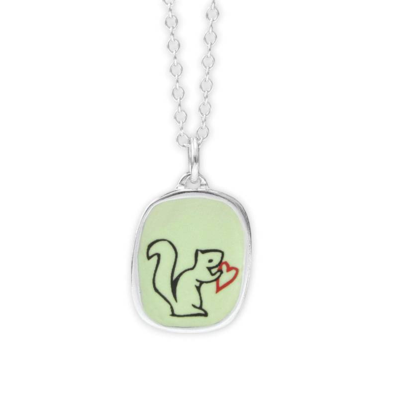 Eichhörnchen-Halskette Sterlingsilber-Emaille-Anhänger, Verstellbare Kette von marmar