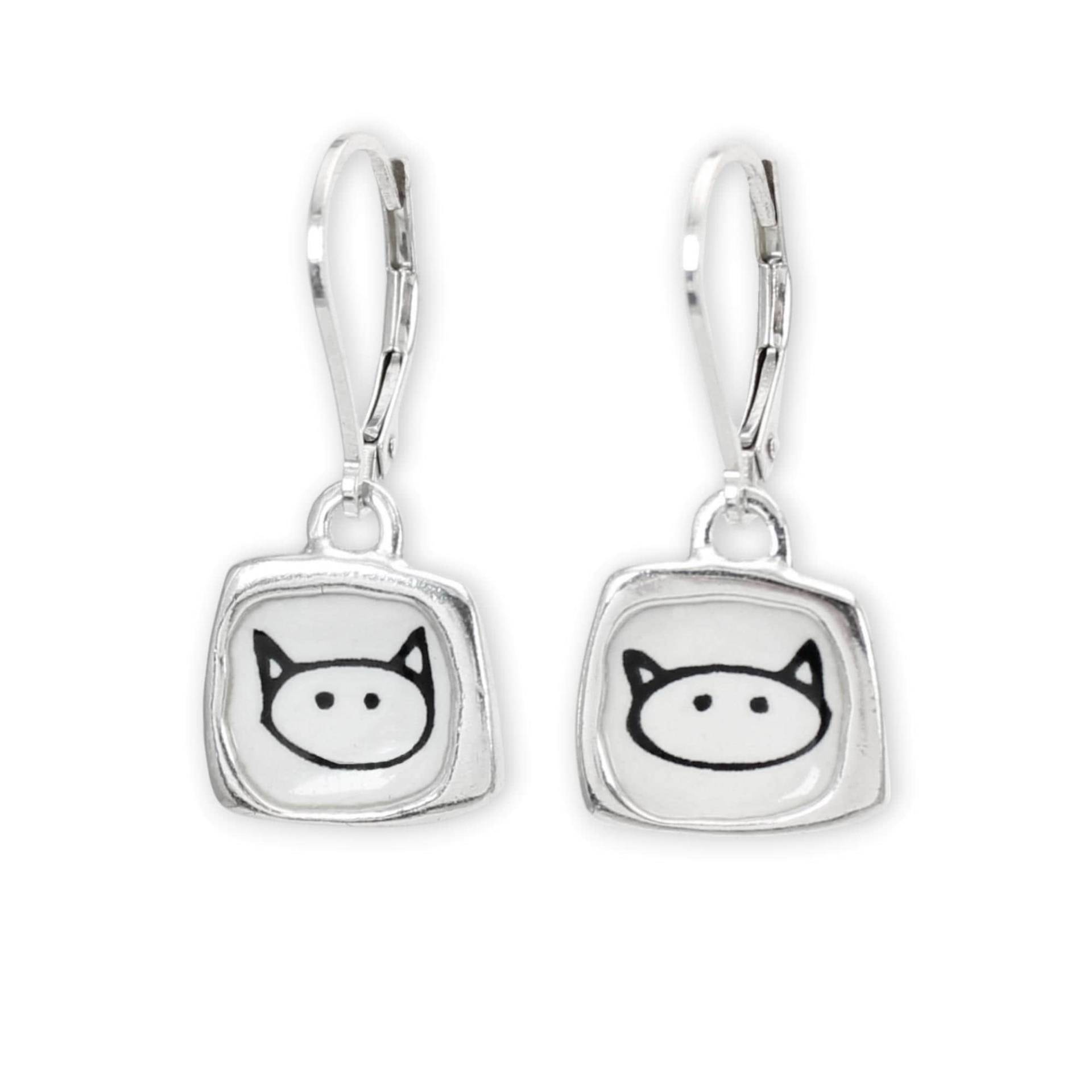 Emaille Katzen Ohrringe Handgemachte 925Er Silber Ohrhänger von marmar