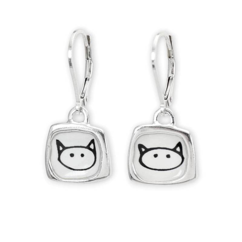 Emaille Katzen Ohrringe Handgemachte 925Er Silber Ohrhänger von marmar