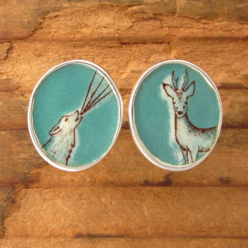 Emaille Wolf Und Hirsch Manschettenknöpfe Sterling Silber Schmuck von marmar