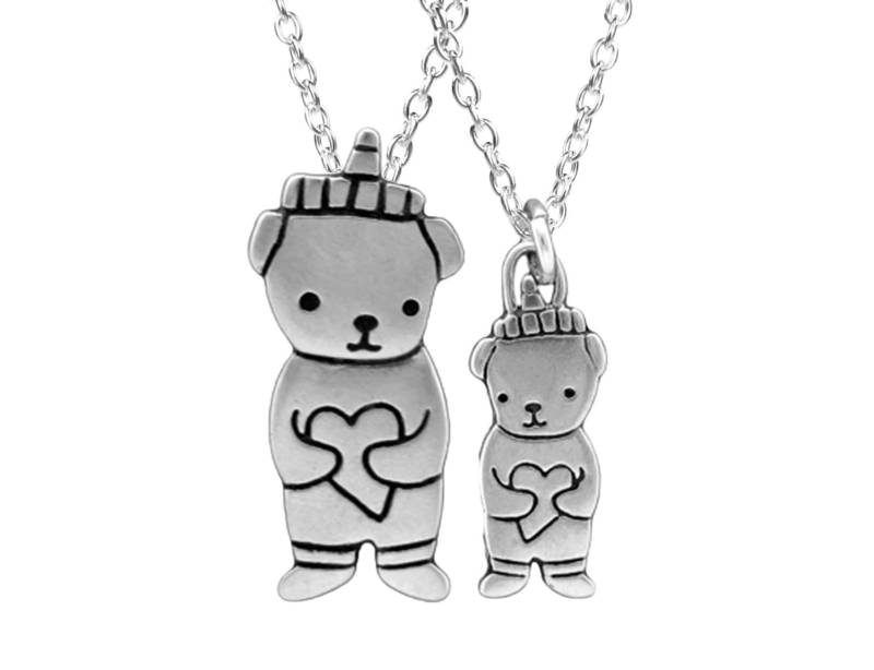 Honig Bär Anhänger Halskette Set - Muttertagsgeschenk Mit 2 Sterling Silber Anhängern An Verstellbaren Ketten von marmar