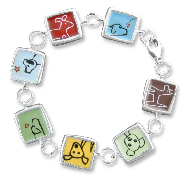 Hund Gegen Katze Armband Sterlingsilber Emaille Wendecharme Armband von marmar