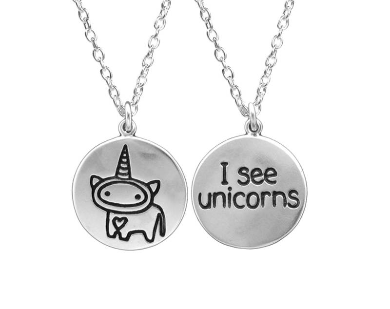 Ich Sehe Einhörner Anhänger - Reversible Sterling Silber Einhorn An Verstellbarer Kette von marmar