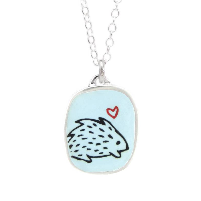 Igel-Halskette Himmelblaue Emaille, Sterlingsilber-Anhänger von marmar