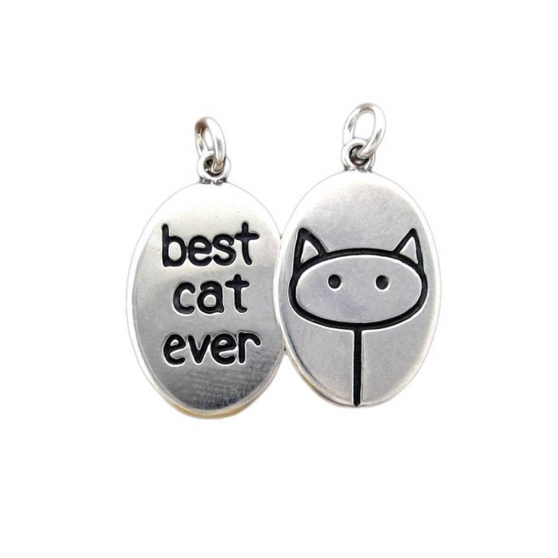 Katzen Halskette - Beste Katze Aller Zeiten Reversible Sterling Silber Anhänger Oder Medaillon Auf Verstellbare Kette von marmar