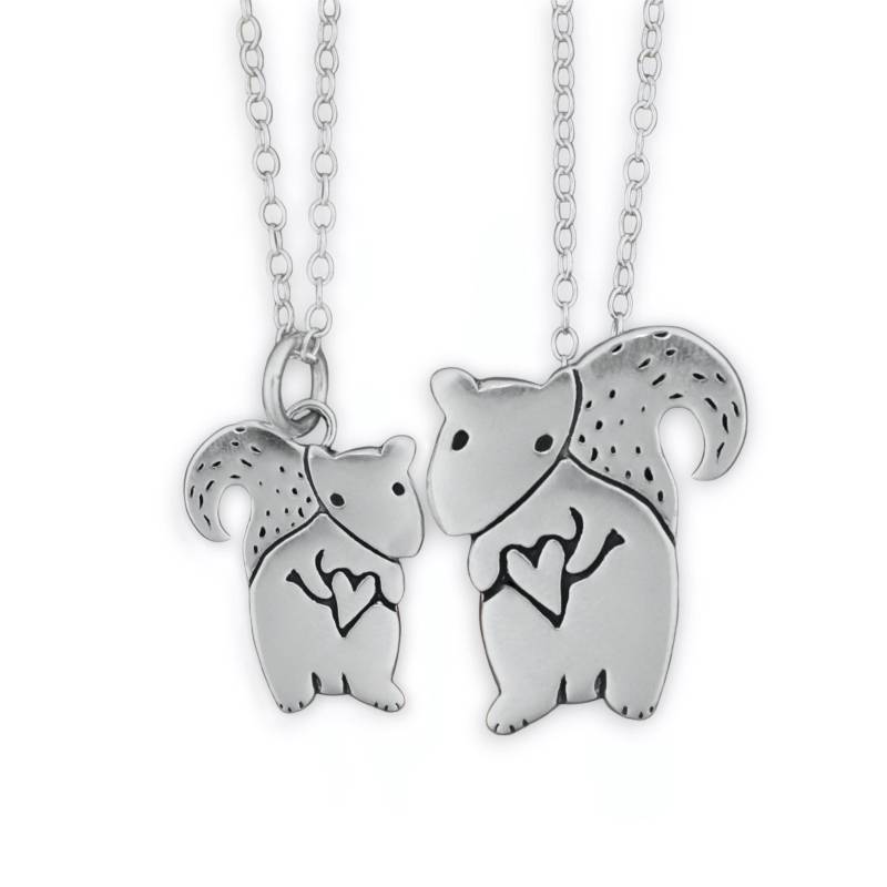 Mutter Tochter Eichhörnchen Halsketten Set Sterling Silber Charm Anhänger von marmar