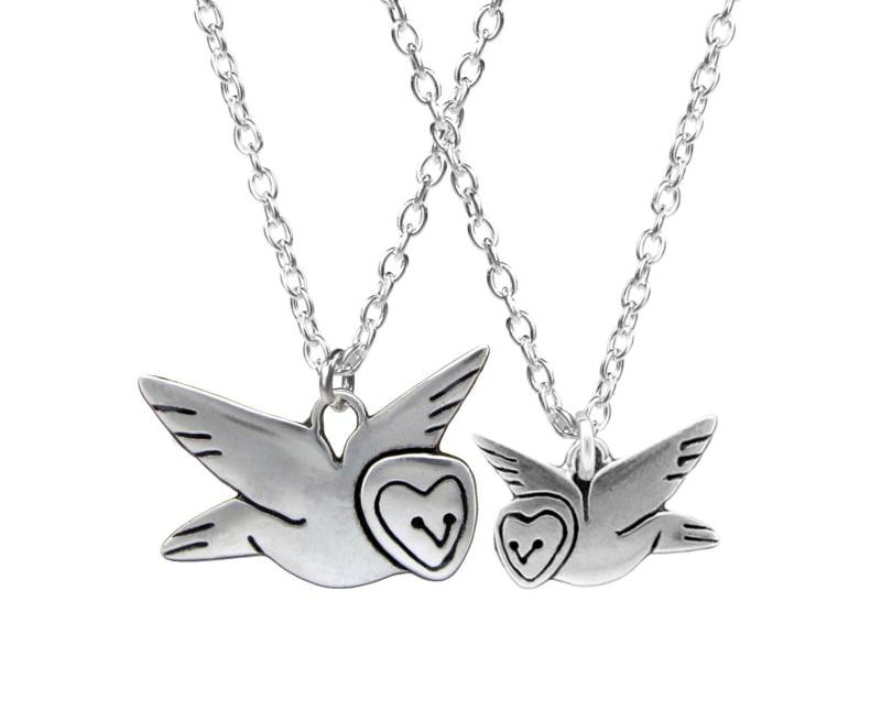 Mutter Tochter Schleiereule Charm Set - Aus Zwei Sterlingsilber Eulen-Halsketten An Verstellbaren Sterling Ketten von marmar