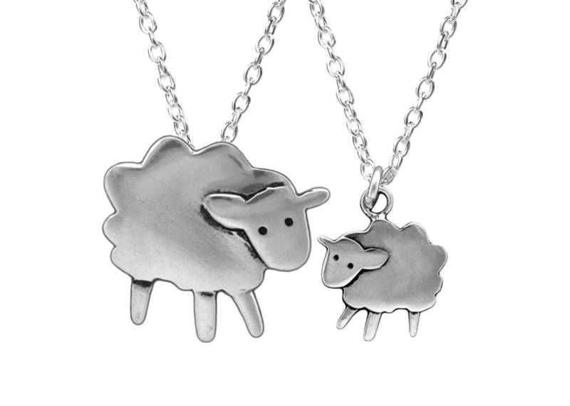 Mutter Tochter Sterling Silber Schaf Halskette Set Mutterschaf Und Lamm Anhänger von marmar