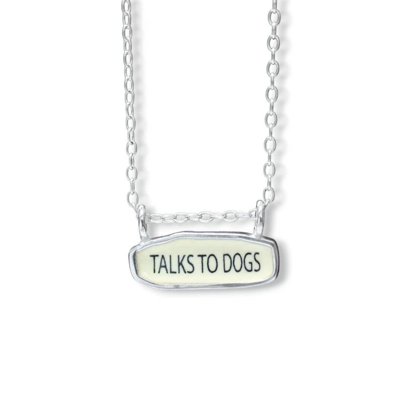 Reversible Sterling Silber Emaille Hundehalskette Spricht Mit Hunden, Hunde Person von marmar