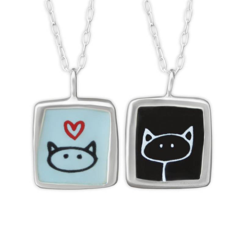 Wendbare Emaille-Katze-Halskette Sterlingsilber-Kitty-Anhänger von marmar