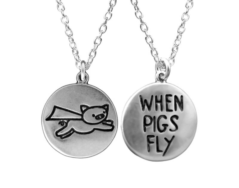 sterling Silber Fliegendes Schweinchen Anhänger Halskette - Reversible Charm von marmar