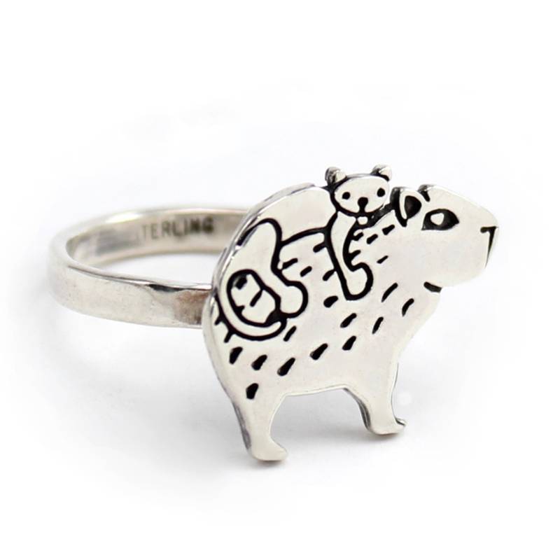 sterling Silber Katze Und Capybara Ring - Tier Freunde von marmar