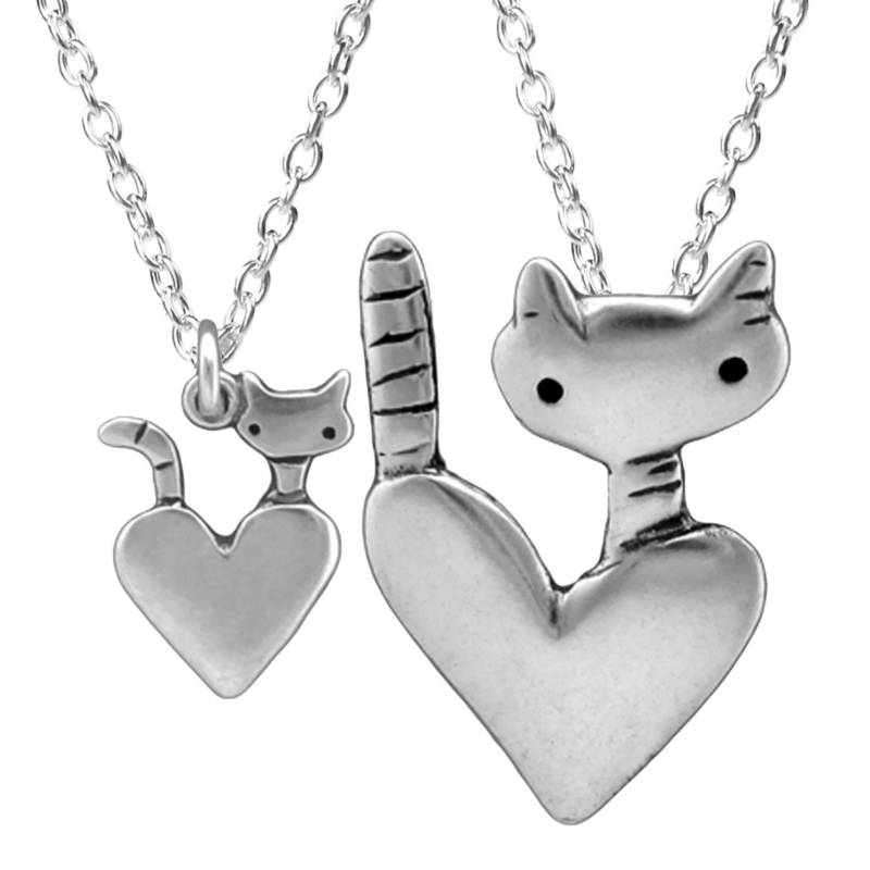 sterling Silber Katzen Herz Halskette Set Mutter & Kind Anhänger von marmar