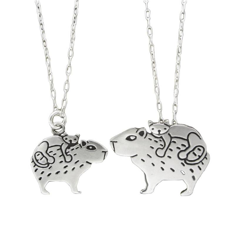 sterling Silber Mutter Tochter Capybara Halskette Set - Verstellbare Ketten von marmar