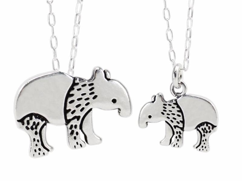 sterling Silber Tapir Halsketten-Set Mutter-Tochter Tieranhänger von marmar