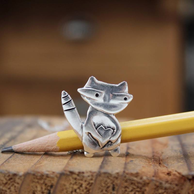 sterling Silber Waschbär Anhänger Halskette Verstellbare Kette von marmar