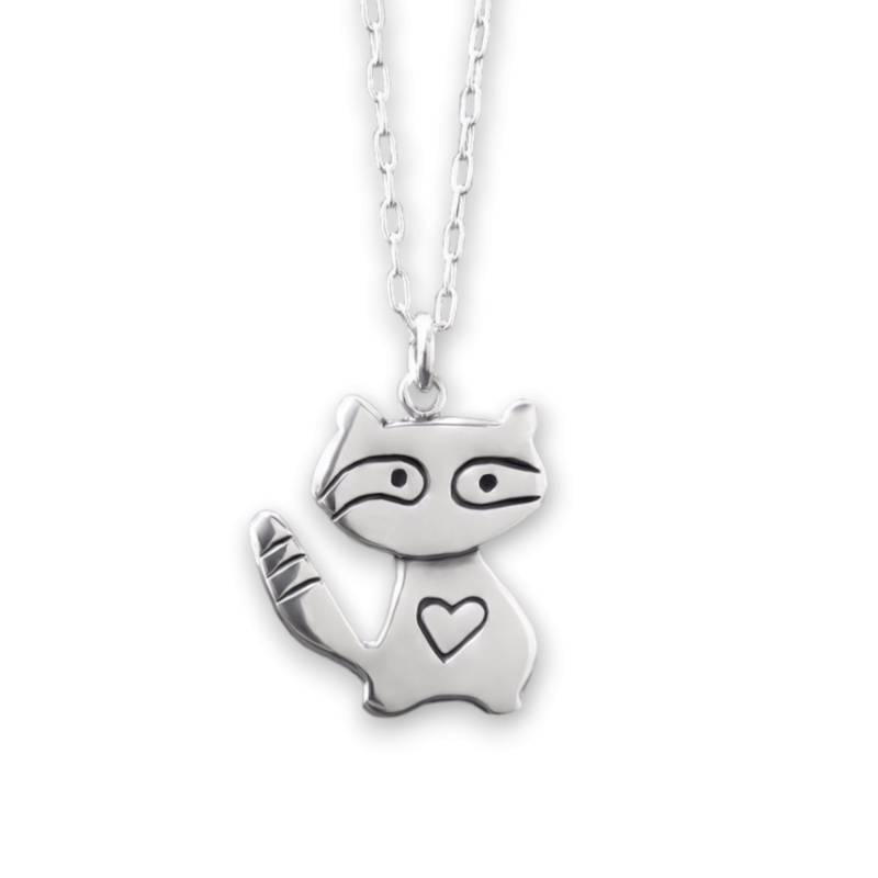 sterling Silber Waschbär Halskette - Charm Anhänger An Verstellbarer Kette von marmar
