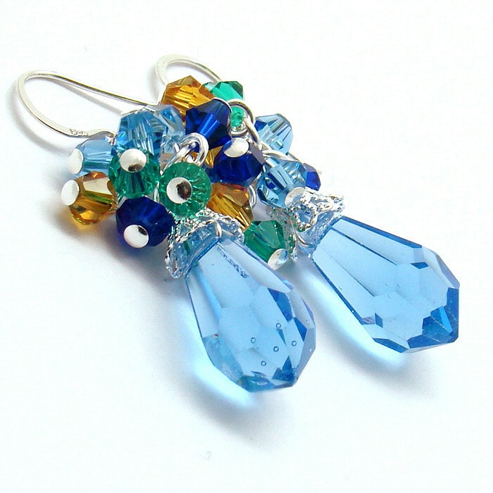 Blaue Ohrringe Sapphire Facettierten Kristall Sterlingsilber Pfau Blau Braut Brautjungfern Cluster Hochzeit Schmuck Blaue Ohrringe Sapphire Facettierten Kristall Sterlingsilber Pfau Blau Braut Brautjungfern Cluster Hochzeit Schmuck von martaky
