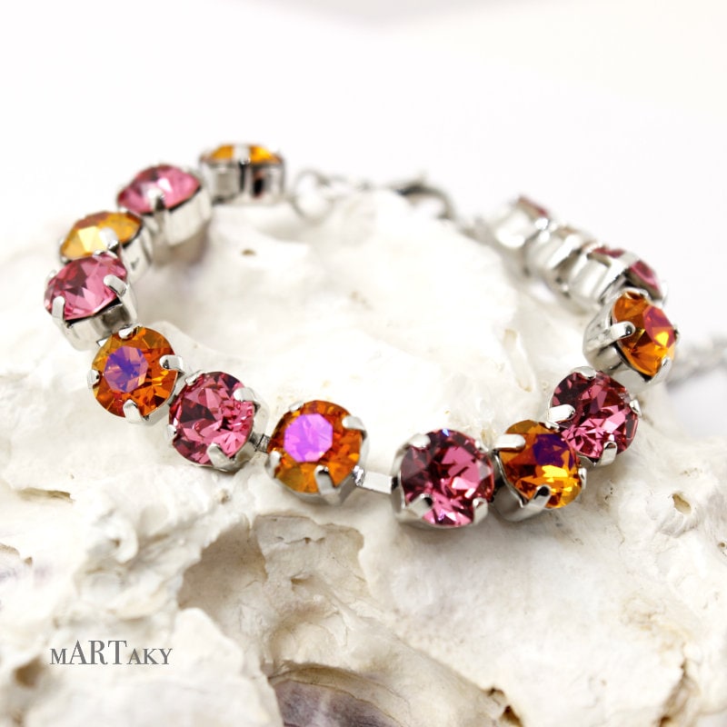 Orange-Rosa-Armband Chaton Kristall Astral Rosa Verstellbare Kette Armband, Sonnenuntergang Modernen Schein-Schmuck, Brautjungfern Orange-Rosa-Armband Chaton Kristall Astral Rosa Verstellbare Kette Armband, Sonnenuntergang Modernen Schein-Schmuck, Brautjungfern von martaky