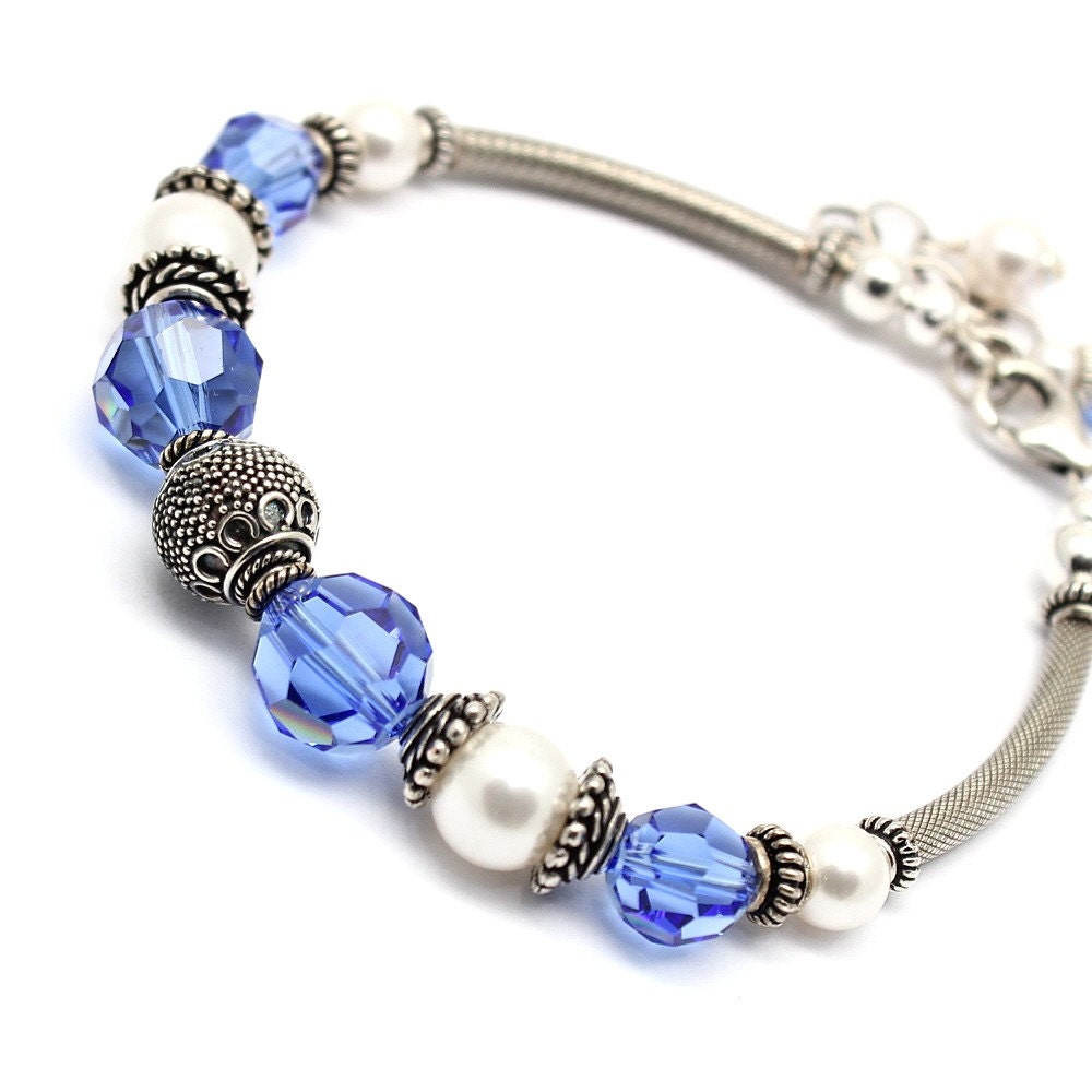 Saphir Blau Armband, Kristall Und Perlen Oxidiertes Sterling Silber Armband Im Bali-Stil, Weiß Schmuck, Alltagsmode Saphir Blau Armband, Kristall Und Perlen Oxidiertes Sterling Silber Armband Im Bali-Stil, Weiß Schmuck, Alltagsmode von martaky