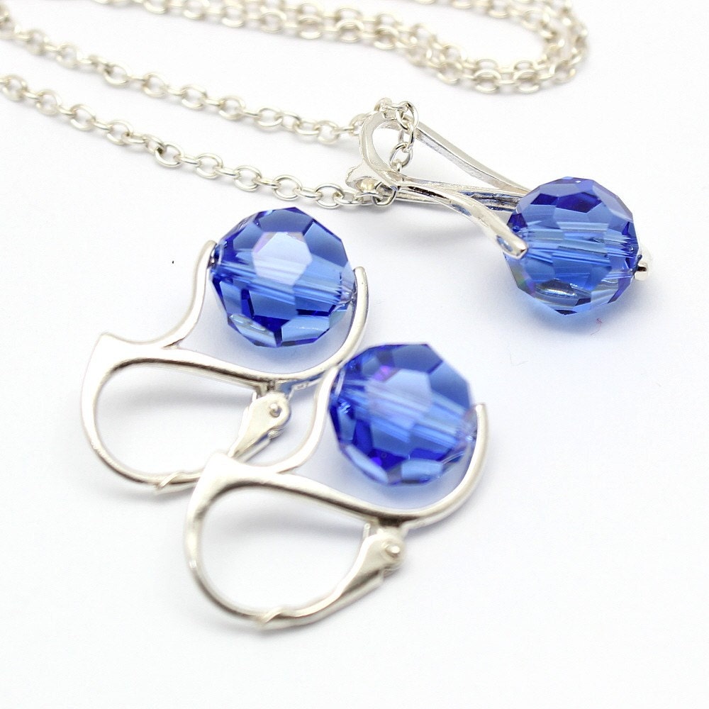 Sapphire Blau Schmuck Halskette Anhänger Baumeln Ohrringe Kristalle Sterling Silber Einfache Moderne Blau Dot Ohrringe, Braut Saphir Set Sapphire Blau Schmuck Halskette Anhänger Baumeln Ohrringe Kristalle Sterling Silber Einfache Moderne Blau Dot Ohrringe, Braut Saphir Set von martaky