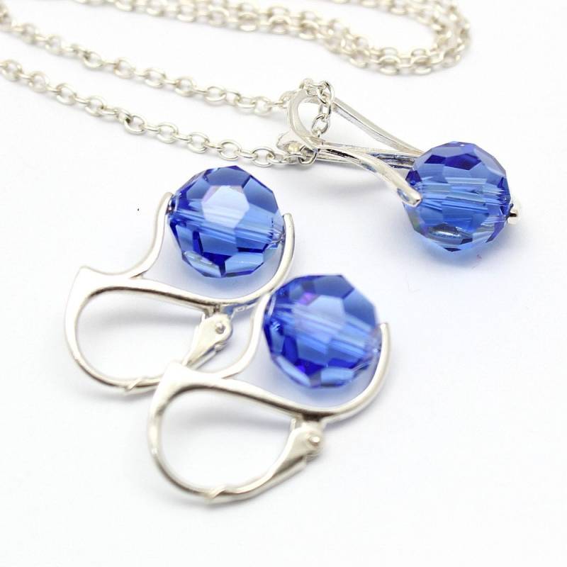 Sapphire Blau Schmuck Halskette Anhänger Baumeln Ohrringe Kristalle Sterling Silber Einfache Moderne Blau Dot Ohrringe, Braut Saphir Set Sapphire Blau Schmuck Halskette Anhänger Baumeln Ohrringe Kristalle Sterling Silber Einfache Moderne Blau Dot Ohrringe, Braut Saphir Set von martaky