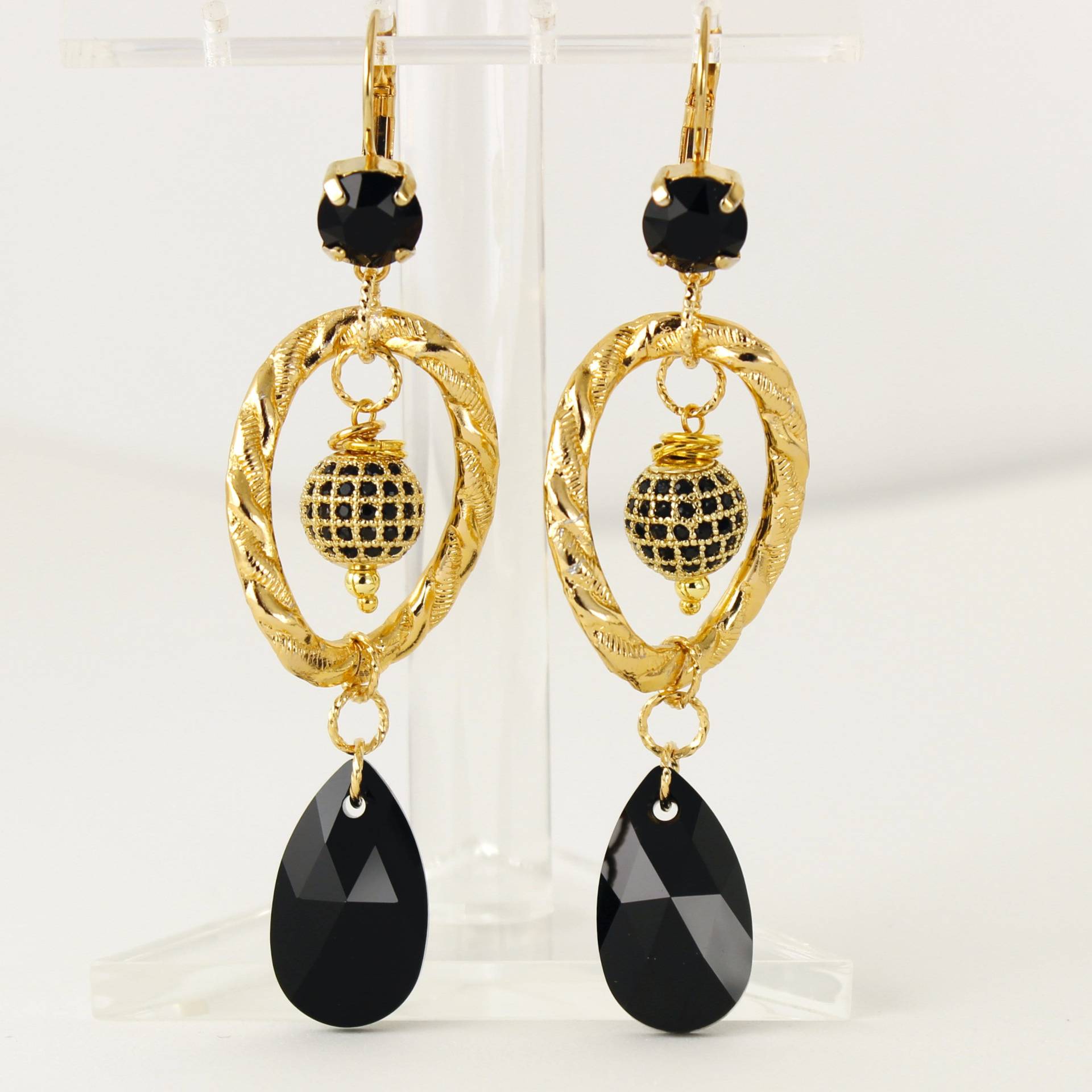 Schwarze Kristall Ohrringe Gold, Chandelier Lever Back, Modeschmuck, Micro Pave Zirkonia, Creolen, Boho, Goth, Braut Schwarze Kristall Ohrringe Gold, Chandelier Lever Back, Modeschmuck, Micro Pave Zirkonia, Creolen, Boho, Goth, Braut von martaky