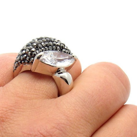 Statement Ring, Schwarzer Diamant Klar Marquise Kristall Fingerring, Cocktail Strass Eleganter Modeschmuck, Frauen Geschenk Statement Ring, Schwarzer Diamant Klar Marquise Kristall Fingerring, Cocktail Strass Eleganter Modeschmuck, Frauen Geschenk von martaky