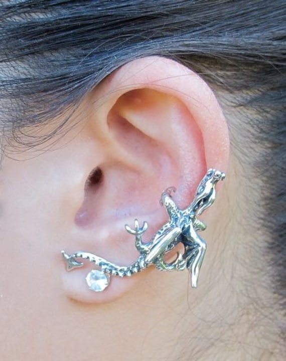 Drachen Ohrmanschette Silber - Ohr Wickeln Ohrring Schmuck Kletterer Nicht Durchbohrte von martymagic