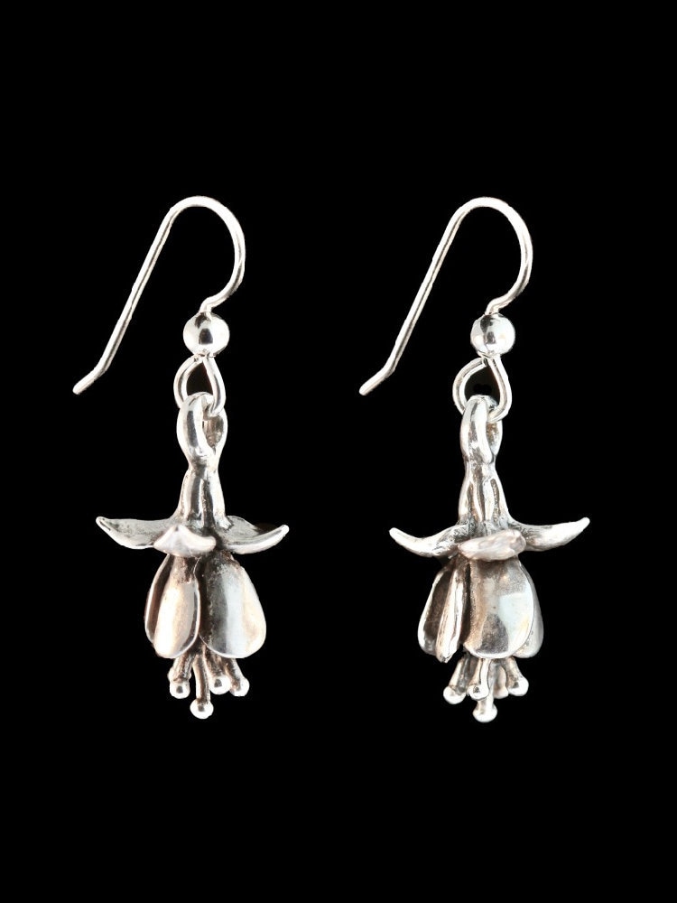 Fuchsia Blumen Ohrringe Silber Sterling Baumeln Kolibri Teardrop Blütenblatt Ranke Schmuck von martymagic