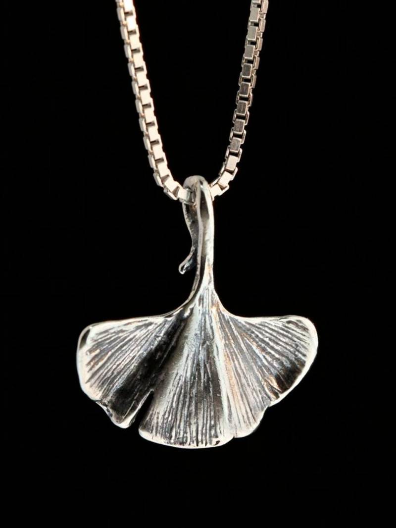 Ginkgo Blatt Halskette Silber - Charm Anhänger Silberblatt von martymagic