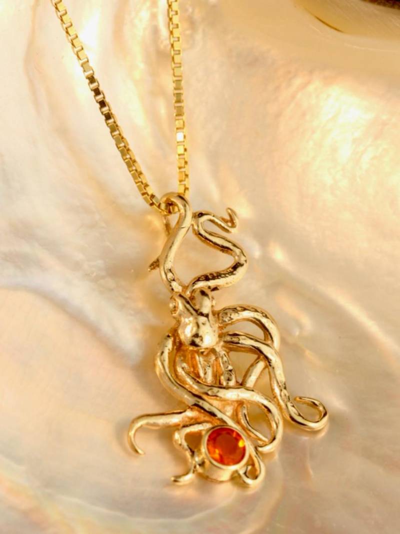 Gold Oktopus Halskette Charm Mit Feueropal 14K Schmuck Tentakel Gold Krake von martymagic