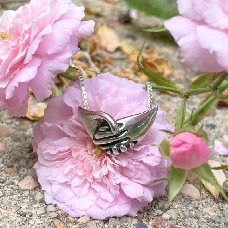 Hand Anhänger Händchen Haltend Halskette Sterling Silber Umklammern von martymagic