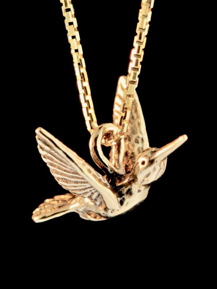 Hummingbird Charm 14K Gold Kolibri Anhänger Schmuck Solid Halskette Vogel In von martymagic
