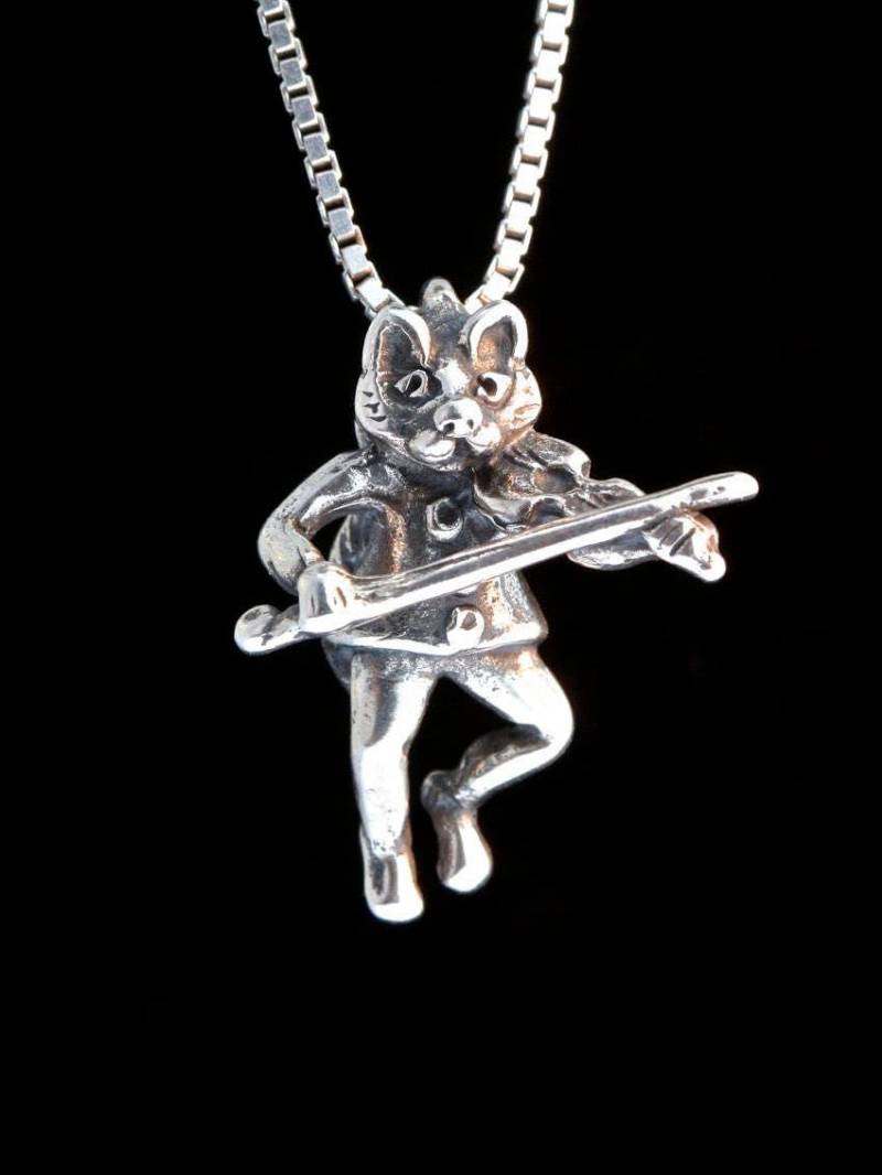 Katze Und Die Geige Charme Silber Halskette Mutter Gans Schmuck Anhänger Kitty Feline von martymagic