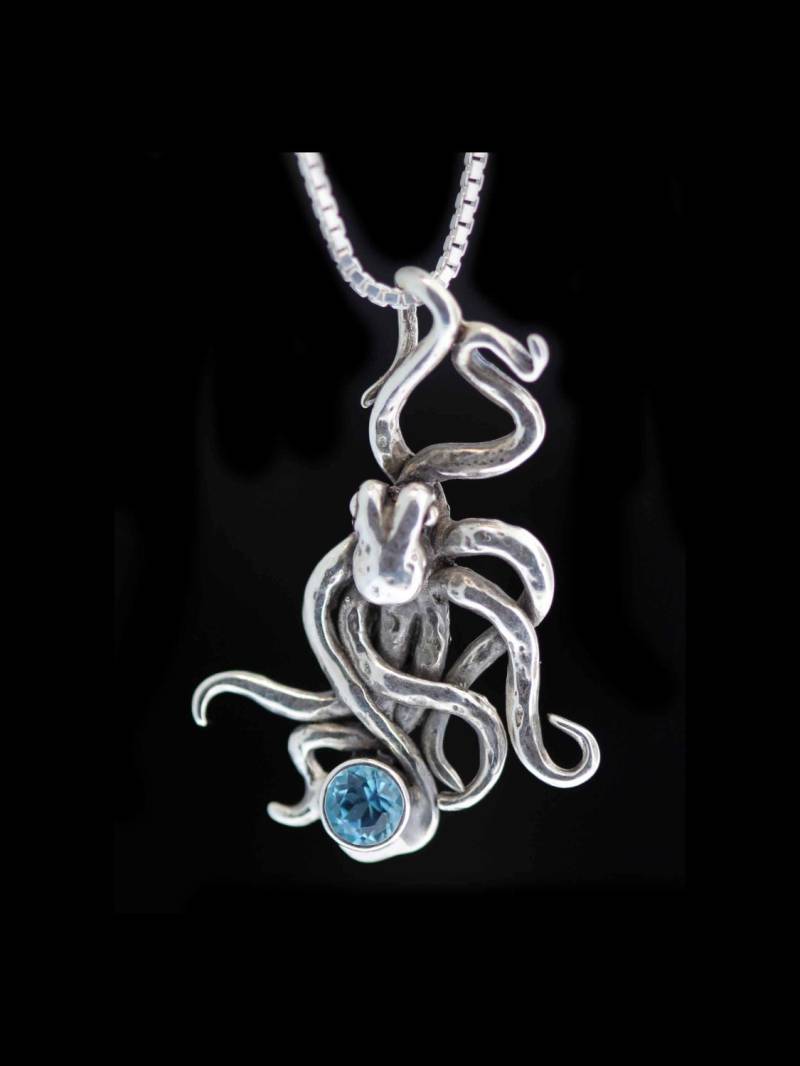Krake Halskette Silber Oktopus Anhänger Mit Edelstein Kleine Tentakel Schmuck Charme von martymagic