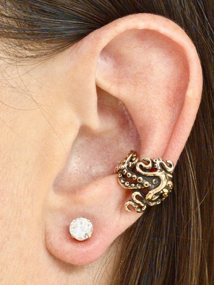 Kraken Ohrmanschette Tentakel Twist 14K Gold Oktopus Schmuck Steampunk Nicht Durchbohrte Ohrring Statement von martymagic
