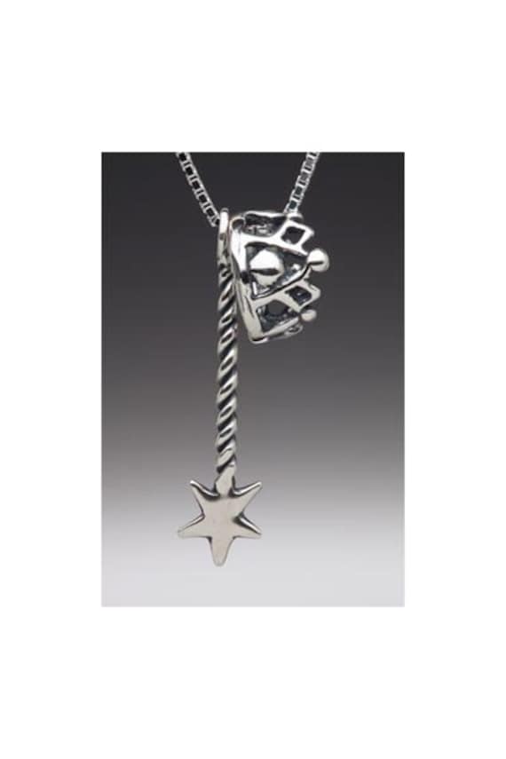 Krone Halskette Fee Zauberstab Silber Und Charm Kronen-Charme Kronen-Schmuck Fee-Schmuck Viel Glück von martymagic