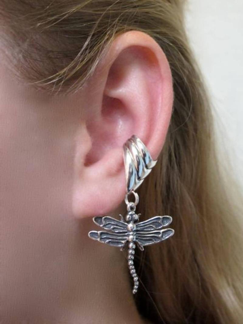 Libelle Ohrmanschette Chevron Silber Ohrring Drachen Schmuck Insekt Charm Bug Manschette von martymagic