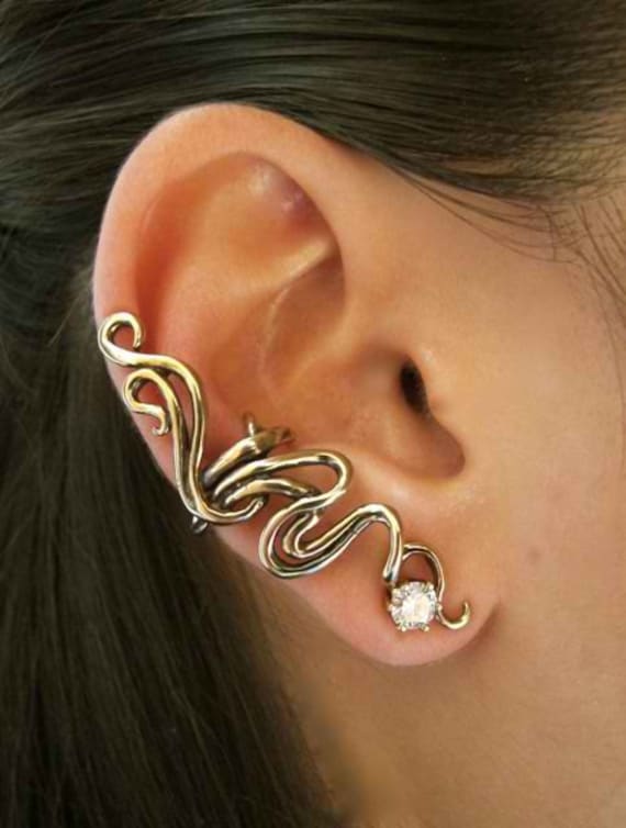 Ohr Manschette Wickeln Bronze Swirl Abstrakte Schmuck Spirale Ohrringe Spiro Nicht Durchbohrt Ohrring Tragen von martymagic