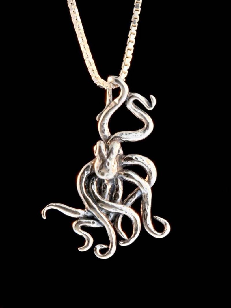 Oktopus Halskette Charm Schmuck Steampunk Kraken Tentakel Silber Anhänger von martymagic