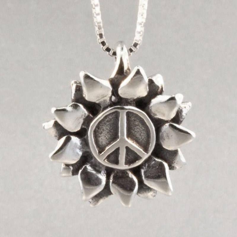 "Peace Charm "Flower-Power" Peace Halskette Blume Schmuck Peacesymbol Blumenkind Hippie" von martymagic