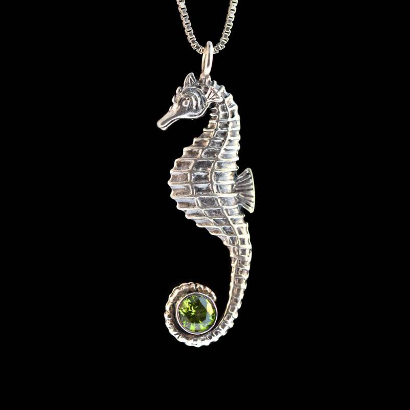 Seepferdchen Halskette Silber Mit Edelstein Sterling Anhänger Charme Schmuck Ocean Tier von martymagic