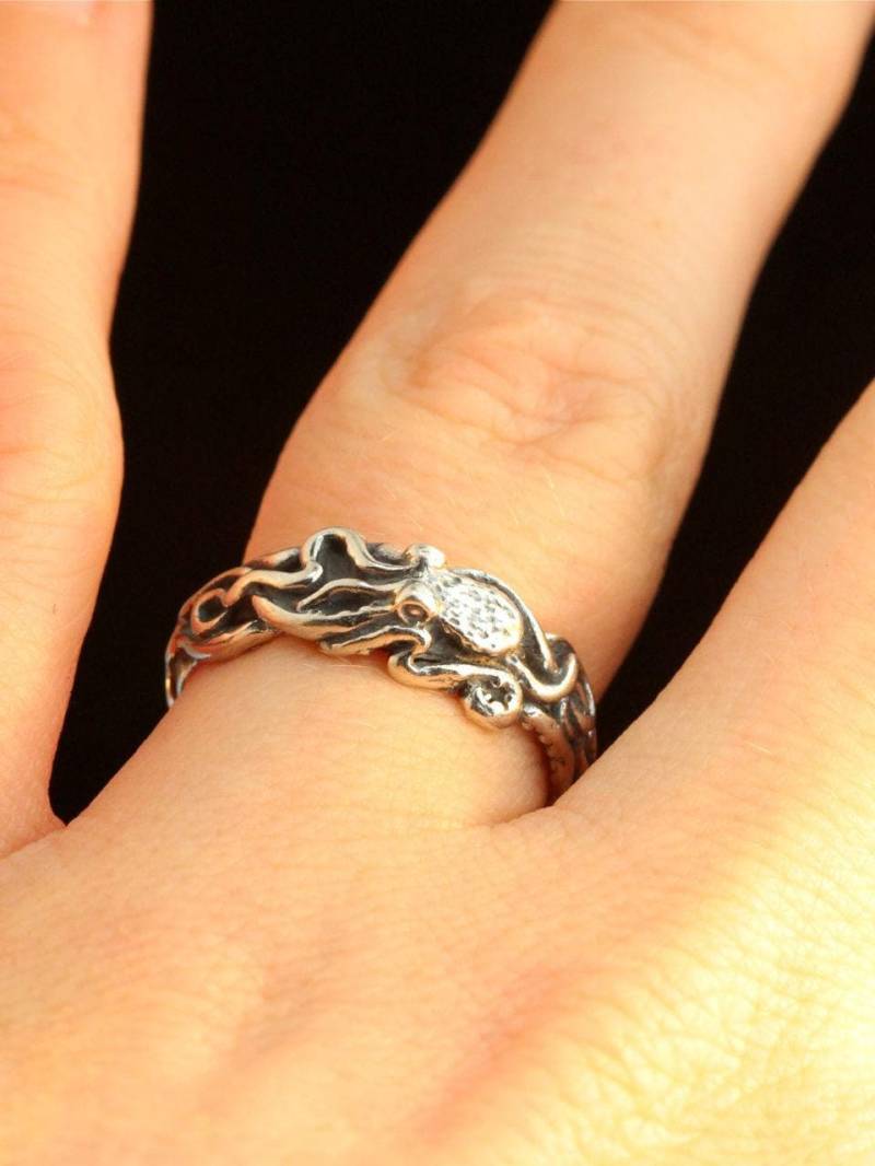 Silber Krakenring Tentakelring Sterling Kraken Ring Oktopus Schmuck Silberring Silberband Steampunk Ehering Einzigartig von martymagic