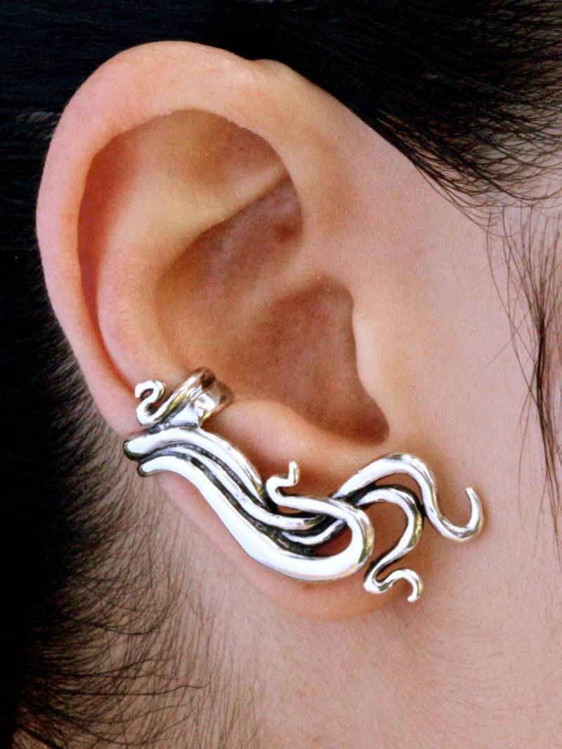 Silber Ohrmanschette Promi Style Getragen Von Prince Wave Welle Schmuck Swirl von martymagic