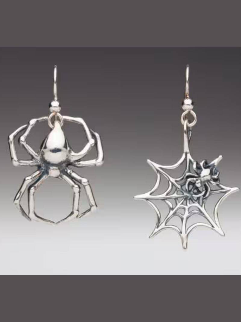 Spinnen Ohrringe Silber Große Spinnennetz Spinne Und Netz Schmuck Sterling Halloween von martymagic
