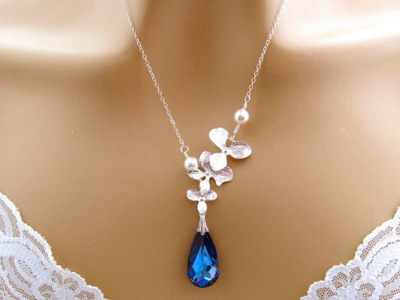 4. Jahrestag Geschenk Für Frau, Hochzeitstag Geschenk, Orchidee Blumen Halskette, Swarovski Kristall Viertes Sie von martywhitedesigns