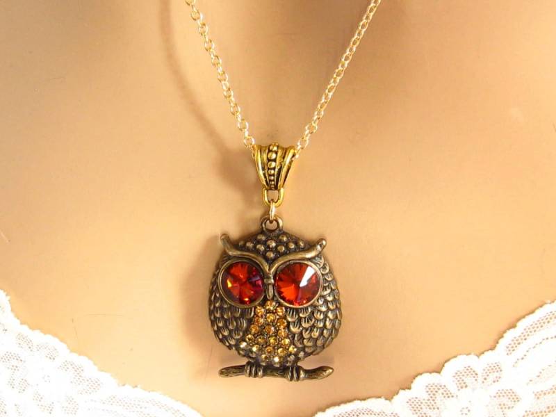 Eule Halskette, Gold Eulen Schmuck, Anhänger, Abschlussgeschenk Für Sie, Athena Weisheit Strass Halskette von martywhitedesigns