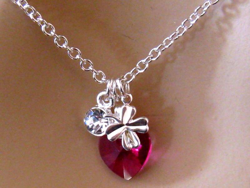 Personalisierter Schmuck/Initialen Halskette/Rosa Herz Anhänger/Sweet 16 Geschenk/Glücksbringer Halskette/Swarovski Schmuck/sterling Silber/Hand von martywhitedesigns